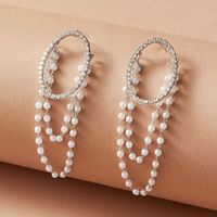 New Korean Fashion Rose Pearl Diamond Circle Pearl Alloy Pendant Earrings main image 3
