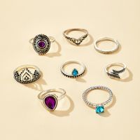 Fashion Colorful Diamond Drop Ring Retro Exaggerated Crown Joint Ring 8-piece Wholesale main image 3