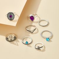 Fashion Colorful Diamond Drop Ring Retro Exaggerated Crown Joint Ring 8-piece Wholesale main image 5
