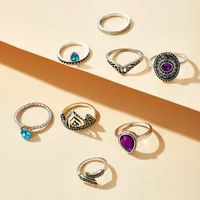 Fashion Colorful Diamond Drop Ring Retro Exaggerated Crown Joint Ring 8-piece Wholesale main image 6