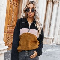 New Tops Hot Styles Color Matching Lapel Plush Sweater Wholesale main image 2