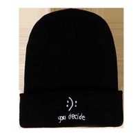 Hot Selling Fashion Smiley Face Embroidery Knitted Pure Color Hat main image 6