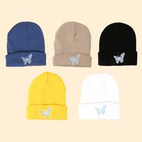 Hot Selling Fashion Pure Color Knitted Embroidery Butterfly Warm Woolen Hat Wholesale main image 6
