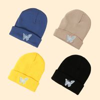 Hot Selling Fashion Pure Color Knitted Embroidery Butterfly Warm Woolen Hat Wholesale main image 5