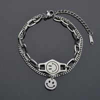 Fashion Smiley Face Round  Retro Stitching Chain Wild Double-layer Stainless Steel Bracelet For Women sku image 1
