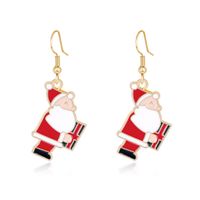 Christmas Ear Hooks Fashion Cartoon Alloy Painting Oil Santa Claus Earrings Wholesale sku image 1