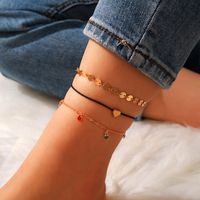 Hot Selling Simple Love Candy Color Diamond Disc Heart-shaped Anklets sku image 1