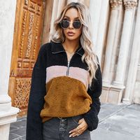 New Tops Hot Styles Color Matching Lapel Plush Sweater Wholesale sku image 5