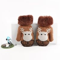 Warmth  Antifreeze Christmas Deer Plus Velvet Knitted Gloves sku image 1