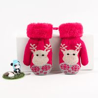 Warmth  Antifreeze Christmas Deer Plus Velvet Knitted Gloves sku image 3