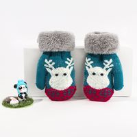 Warmth  Antifreeze Christmas Deer Plus Velvet Knitted Gloves sku image 4