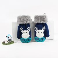 Warmth  Antifreeze Christmas Deer Plus Velvet Knitted Gloves sku image 5