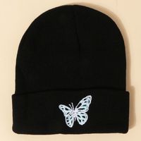 Hot Selling Fashion Pure Color Knitted Embroidery Butterfly Warm Woolen Hat Wholesale sku image 2