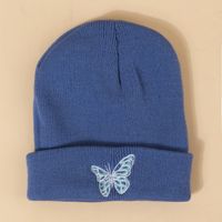 Hot Selling Fashion Pure Color Knitted Embroidery Butterfly Warm Woolen Hat Wholesale sku image 6