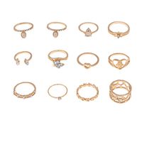 Hot Selling Fashion Rhinestone Diamond Heart-shaped Leaf Love Ring 12-piece Set sku image 1