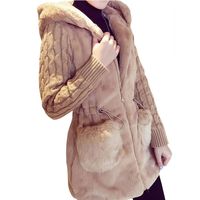 Hot Selling Classic Fashion Knitted Stitching Plush Faux Fur Padded Hooded Jacket sku image 1