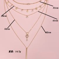 Collar De Aleación De Múltiples Capas Para Mujer Con Disco De Llave De Diamante Completo De Moda main image 5