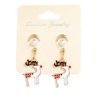 Hot Selling Creative Exquisite Christmas Retro Crescent Pearl Elk Earrings Set main image 6