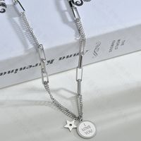 Fashion Love Round Pendant Hip-hop Style Stainless Steel Five-pointed Star Tassel Chain Necklace main image 3