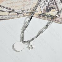 Fashion Love Round Pendant Hip-hop Style Stainless Steel Five-pointed Star Tassel Chain Necklace main image 4