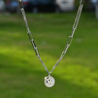 Fashion Love Round Pendant Hip-hop Style Stainless Steel Five-pointed Star Tassel Chain Necklace main image 5