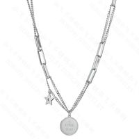 Fashion Love Round Pendant Hip-hop Style Stainless Steel Five-pointed Star Tassel Chain Necklace main image 6