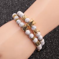 Fashion New  Frosted Stone White Turquoise Lapis Lapis Agate Crown Bracelet Set main image 3