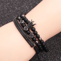 New Hot-selling 6mm Frosted Stone Crown Three-cut Round Leather Strap Beaded Copper Bracelet For Women main image 3