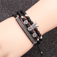 New Hot-selling 6mm Frosted Stone Crown Three-cut Round Leather Strap Beaded Copper Bracelet For Women main image 4