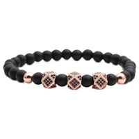 New Hot-selling 6mm Frosted Stone Crown Three-cut Round Leather Strap Beaded Copper Bracelet For Women main image 6