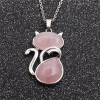 Fashion Geometric Ethnic Style Pendant Stainless Steel Chain Pink Spar Pendant For Men And Women main image 3