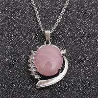 Fashion Geometric Ethnic Style Pendant Stainless Steel Chain Pink Spar Pendant For Men And Women main image 4