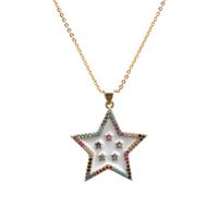 Trend Fashion New Geometric Gold Micro-inlaid Zircon Star Moon Copper Pendant Necklace main image 4