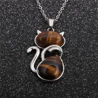 Fashion Geometric Ethnic Style Stainless Steel Chain Men And Women's Tiger Eye Pendant Necklace main image 5