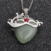 Ethnic Style Lady Stainless Steel Chain Green Aventurine Pendant Necklace main image 2