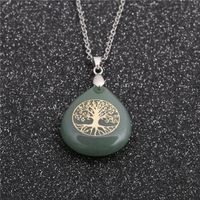 Ethnic Style Lady Stainless Steel Chain Green Aventurine Pendant Necklace main image 3