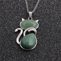 Ethnic Style Lady Stainless Steel Chain Green Aventurine Pendant Necklace main image 5