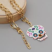 New Exaggerated Rice Beads Woven Halloween Skull All-match O-shaped Stainless Steel Necklace main image 1