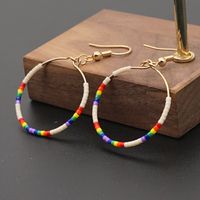 Fashion Exaggerated Rice Bead Woven Large Hoop Earrings main image 5