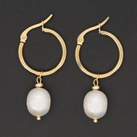 1 Paire Mode Style Ethnique Acier Inoxydable Perle D'eau Douce Boucles D'oreilles Cerceau Boucles D'oreilles main image 3