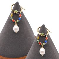 1 Paar Ethnischer Stil Teufels Auge Rostfreier Stahl Perlen Süßwasserperle Reif Ohrringe Tropfenohrringe main image 4