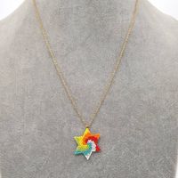 Fashion Ethnic Style Wild Stainless Steel Rice Beads Woven Rainbow Five-pointed Star Beaded Handmade Necklace main image 4