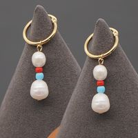 Personality Wild Rice Bead Earrings Original Pearl Hoop Earrings main image 1