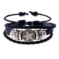 Fashion Alloy Five-pointed Star Beaded Cowhide Adjustable Bracelet main image 1