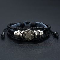 Fashion Alloy Five-pointed Star Beaded Cowhide Adjustable Bracelet main image 4