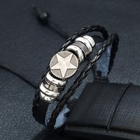 Fashion Alloy Five-pointed Star Beaded Cowhide Adjustable Bracelet main image 6
