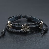 Hot-selling Woven Simple Beaded Maple Leaf Men's Cowhide Bracelet Wholesale main image 4