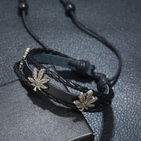Hot-selling Woven Simple Beaded Maple Leaf Men's Cowhide Bracelet Wholesale main image 5