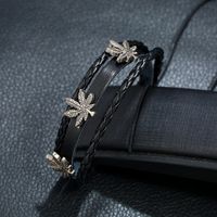 Hot-selling Woven Simple Beaded Maple Leaf Men's Cowhide Bracelet Wholesale main image 6