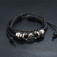 Hot Sale Hip Hop Skull Beaded Cowhide Men's Fashion Woven Trendy Bracelet Wholesale main image 3